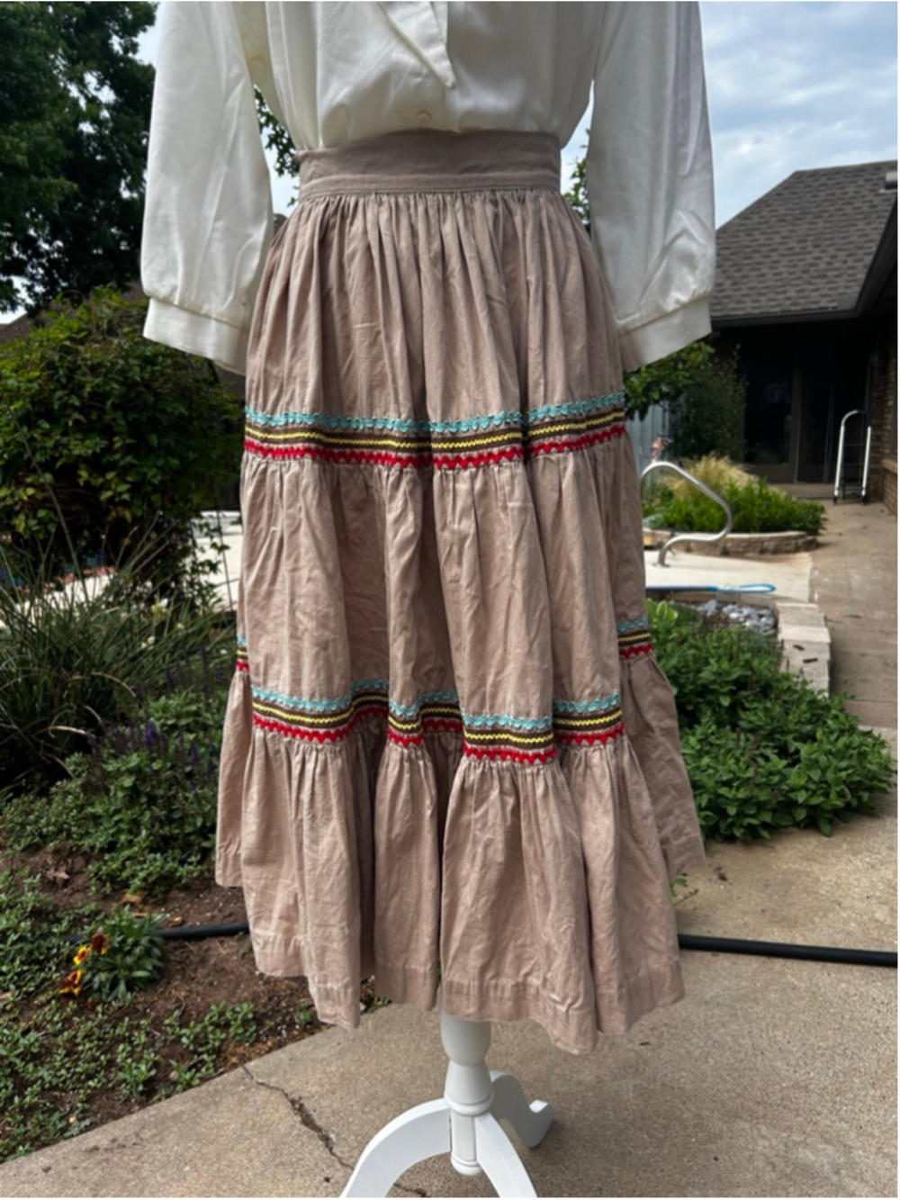 Vintage Tiered Prairie Skirt Ric Rac Ribbon Midi Skirt Cottagecore Boho